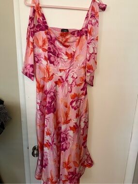 Lulu's Pink Floral Midi Slip Dress with Tie Straps